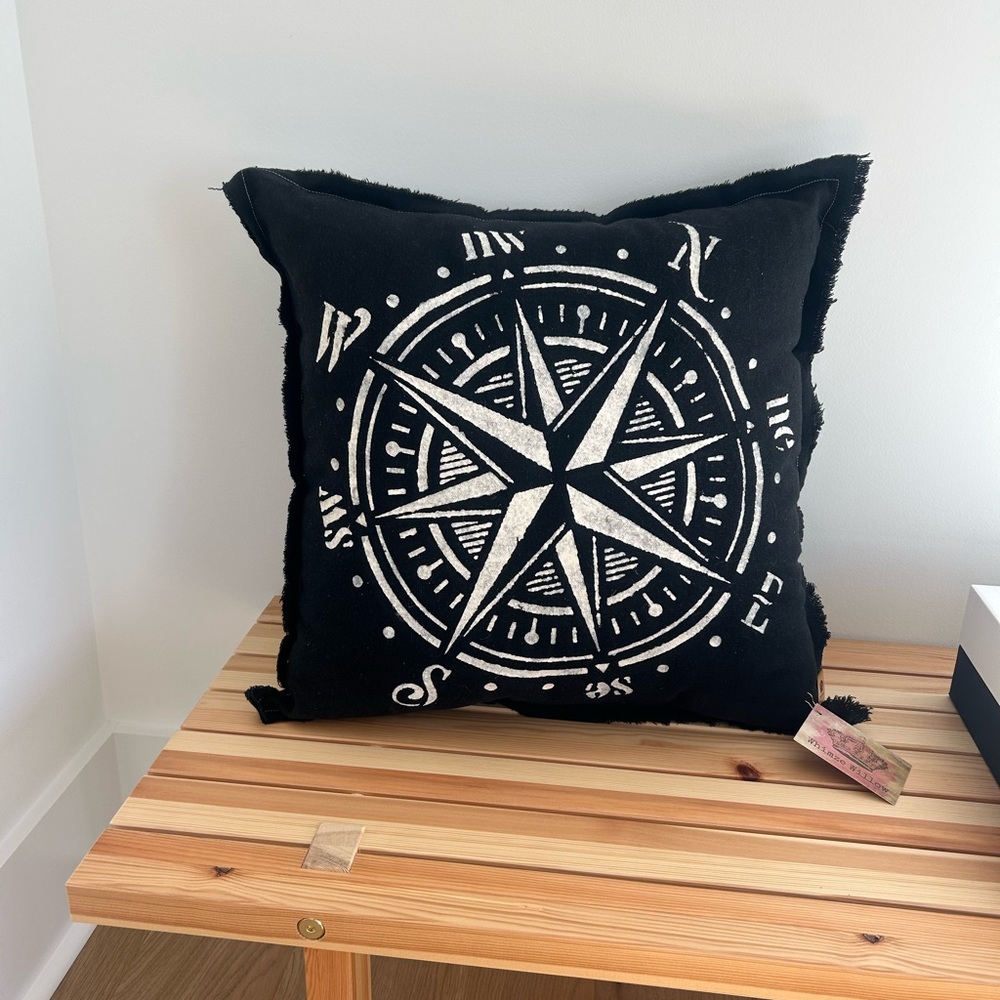 Black Compass Design Throw Pillow